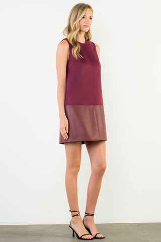 THML-SLEEVELES SUEDE W.LEATHER DRESS