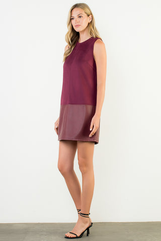THML-SLEEVELES SUEDE W.LEATHER DRESS