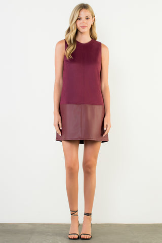 THML-SLEEVELES SUEDE W.LEATHER DRESS