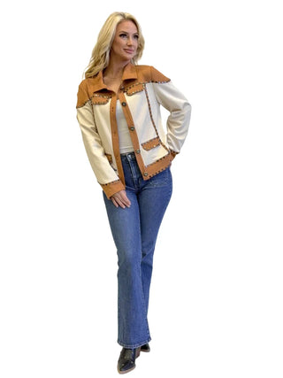 WESTERN STYLE JACKET WITH FAUX SUEDE, RIVOTS AND PRINTED ON BACK 