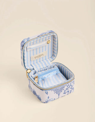 Small jewelry box with blue and white striped pattern
