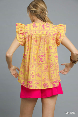 UMGEE-ABSTRACT RUFFLE BLOUSE
