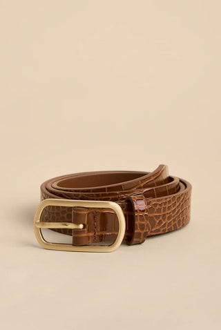 BROWN CROC LEATHER THIN BELT