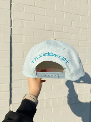 FLORAL AND POLKA DOT AMEN HAT 2 CORINTHIANS 1:30 ON BACK 