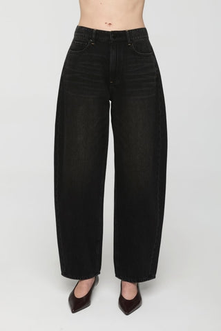 BLACK WIDE LEG, HIGH RISE BARREL JEAN FROM PISTOLA 