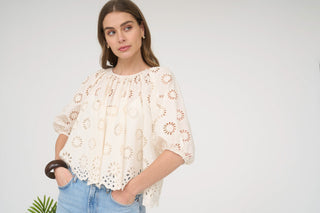 WHITE FLOWLY EYELET BLOUSE