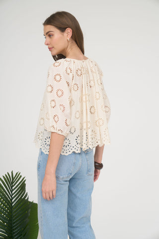 WHITE FLOWLY EYELET BLOUSE