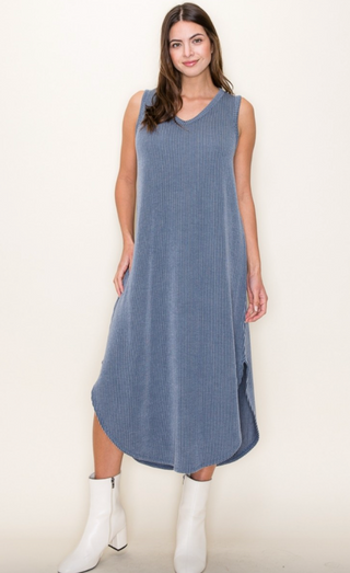 TB-RIBBED SVLESS DRESS-MINERAL