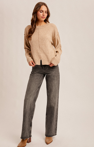 H&T- SLIT CREW NECK SWEATER