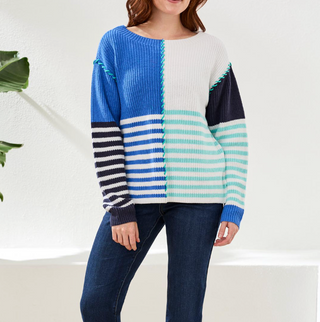 TRIBAL- STRIPE BOAT NECK SWEATER