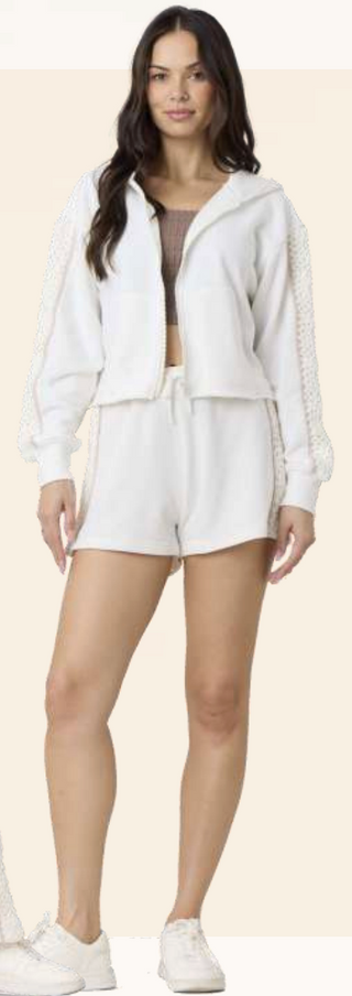 FRENCH TERRY CROCHET ZIP UP HOODIE