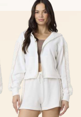 FRENCH TERRY CROCHET ZIP UP HOODIE