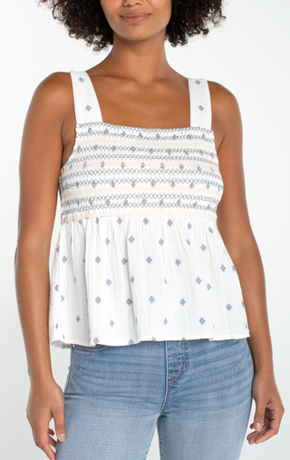 WOVEN SMOCKED TANK
