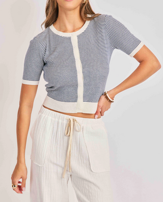 striped crop CARDIGAN IN BLUE AND WHITE 