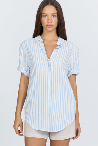 light blue striped shirt short sleeve button up