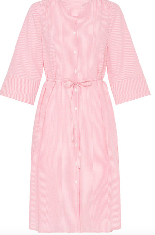 Pink striped dress with a belt 
