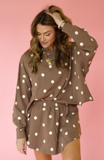 brown polka dot outfit 