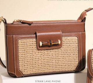 STRAW AND LEATHER CROSSBODY PHONE BAG