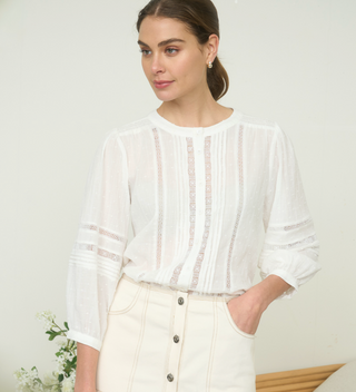 WHITE EYELET BLOUSE WITH 3/4 SLEEVE