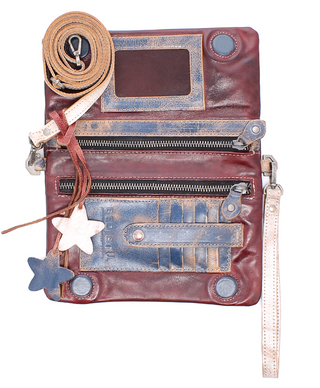 RED & BLUE LEATHER CONVERTIBLE WALLET TO CROSSBODY BY BED|STU IN AMERICANA STYLE
