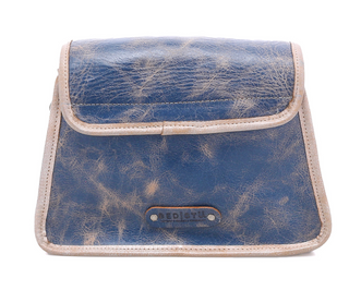 BLUE AND WHITE DISTRESSED LEATHER CROSSBODY BAG, AMERICANA