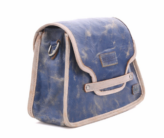 BLUE AND WHITE DISTRESSED LEATHER CROSSBODY BAG, AMERICANA