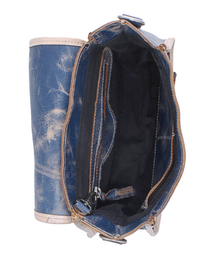 BLUE AND WHITE DISTRESSED LEATHER CROSSBODY BAG, AMERICANA