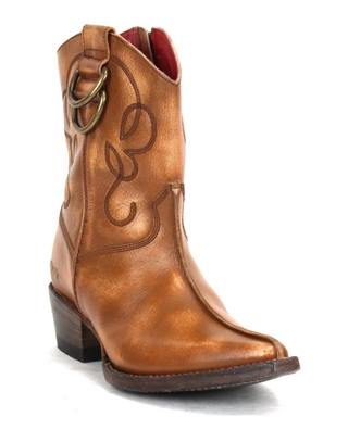 Brown cowboy boot with embossed design 