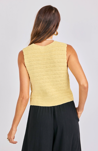 YELLOW V NECK SWEATER TANK FROM BACK