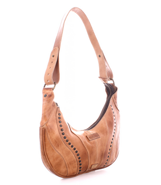 Brown leather handbag with studded details BED|STU