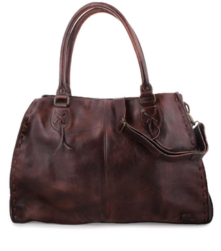 Brown leather handbag with shoulder strap in teak rustic 