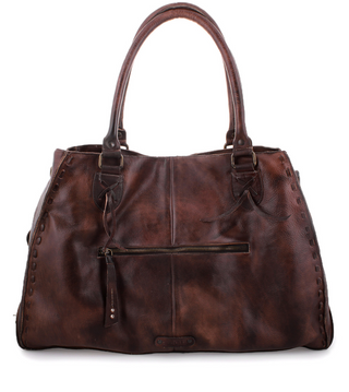 Brown leather handbag with shoulder strap in teak rustic 