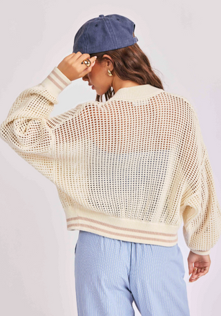 IVORY OPEN KNIT BOMBER JACKET