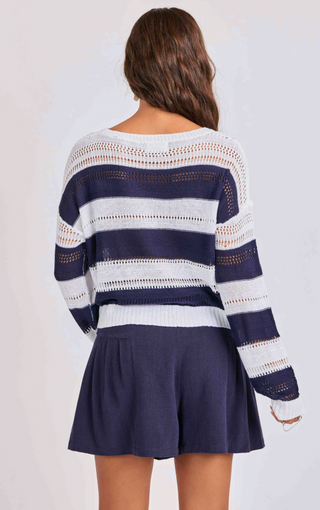 NAVY AND WHITE OPEN KNIT WEAVE SWEATER 