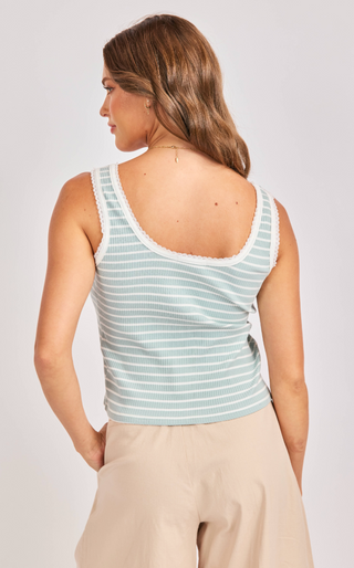 SAGE AND WHTE STRIPE TANK WITH TRIM DETAIL 