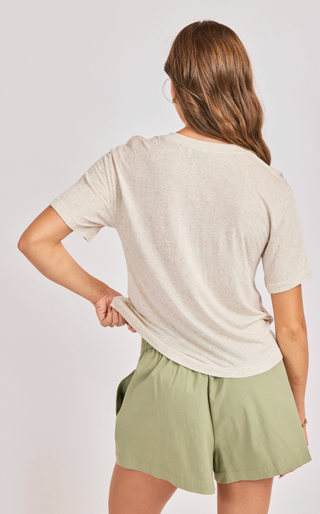 OATMEAL HEATHERED TEE SHIRT WITH FRONT POCKET 