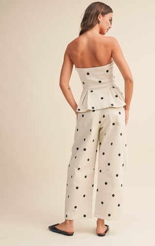 PLEATED TUBE TOP AND BARREL PANTS SET IN IVORY AND BLACK 
