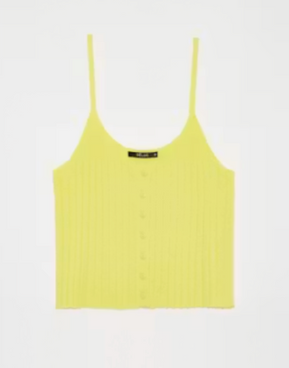 YELLOW RIBBED CROPPED TANK TOP WITH BUTTON DETAIL
