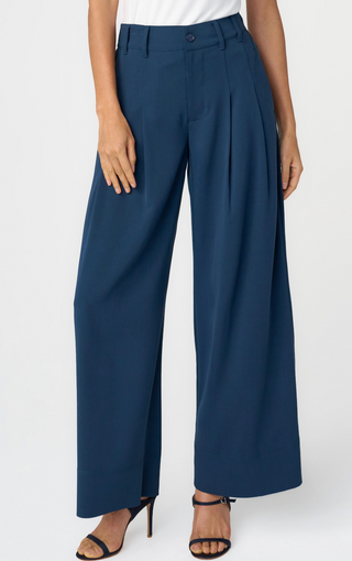NAVY BLUE WIDE LEG TROUSER PANTS WITH PLEATS 