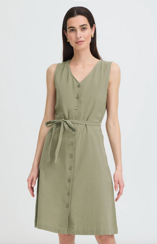 OLIVE TANK DRESS, BUTTON DOWN WITH TIE