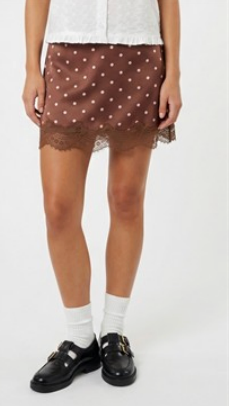 BROWN & WHITE POLKA DOT SKIRT WITH LACE DETAIL