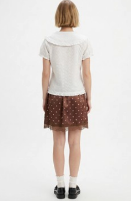 BROWN & WHITE POLKA DOT SKIRT WITH LACE DETAIL