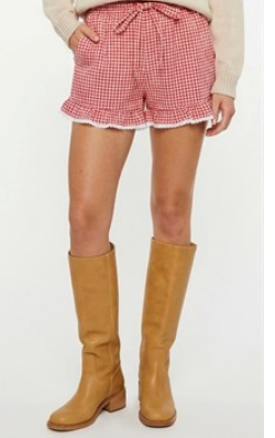 RED & WHITE CHECKERED SHORTS WITH RUFFLE DETAIL 