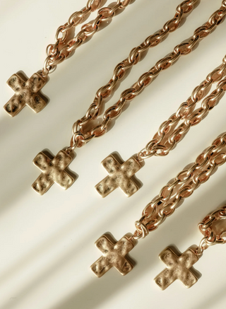 Gold cross pendants on chain necklace, WATERPROOF