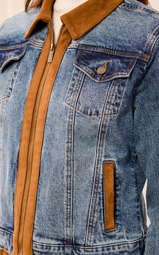 ADELINE ZIP DENIM|SUEDE JACKET