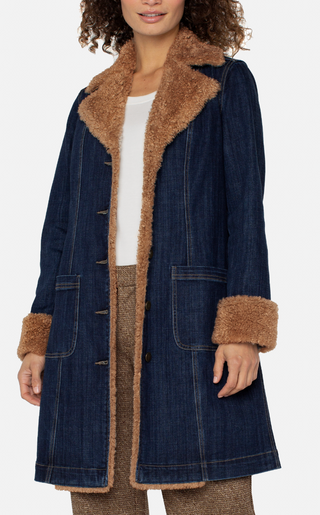 LONG DENIM JACKET WITH SHERPA LINING 