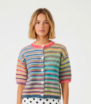 RAINBOW STRIPED CARDIGAN, BUTTON DOWN 