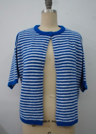 BLUE & WHITE STRIPED SHORT SLEEVE CARDIGAN