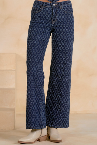 DARK BLUE DENIM WITH DIAMOND PRINT