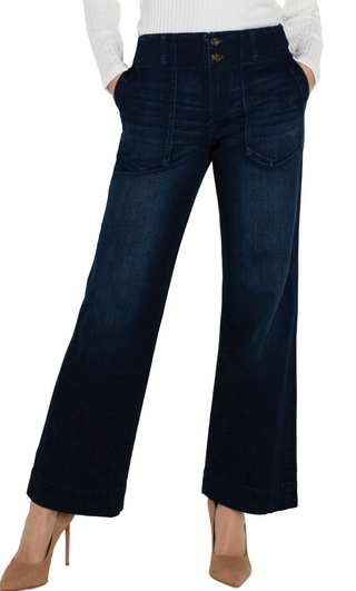 DARK WASH WIDE LEG PATCH POCKET JEANS